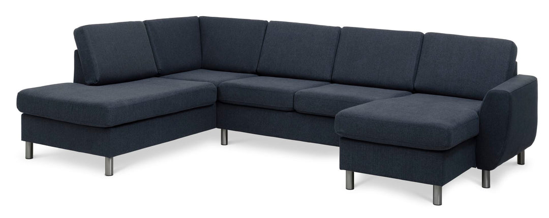 Produktbillede af Wendy set 4 U OE left sofa m. chaiselong blå polyester stof og børstet aluminium i premium kvalitet