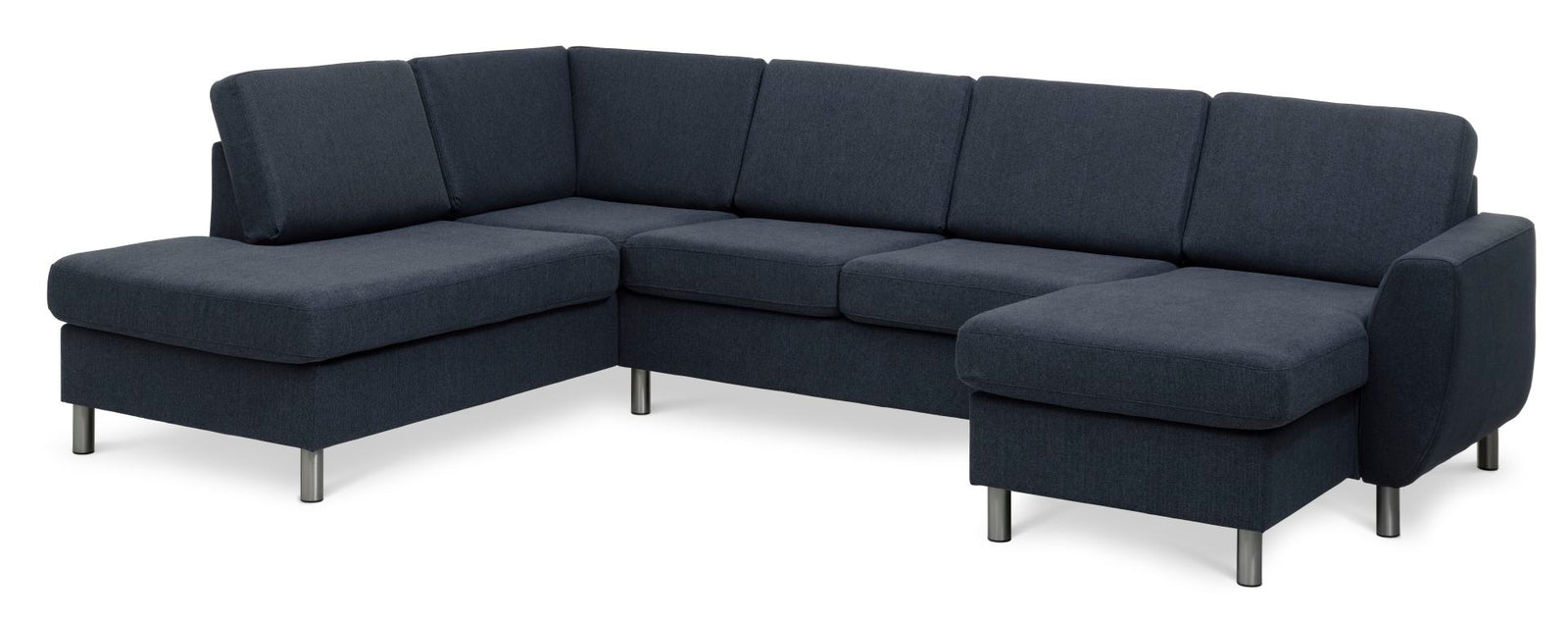 Produktbillede af Wendy set 4 U OE left sofa m. chaiselong blå polyester stof og børstet aluminium i premium kvalitet