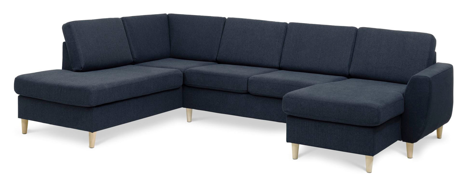 Produktbillede af Wendy set 4 U OE left sofa m. chaiselong blå polyester stof og natur træ i premium kvalitet