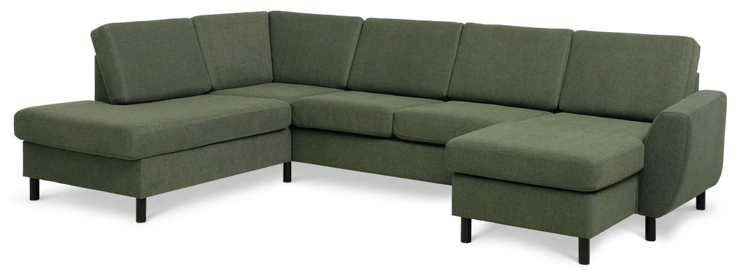 Wendy set 4 U OE left sofa m. chaiselong vinter mosgrønt polyester stof og sort træ