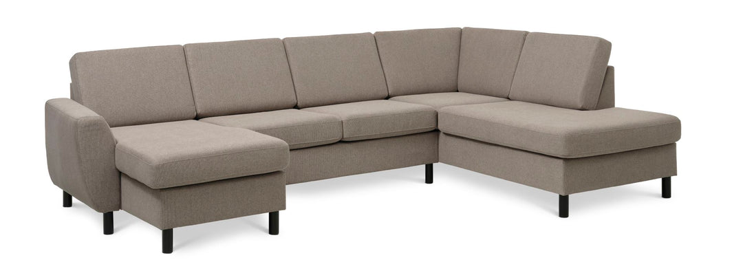 Wendy set 5 U OE right sofa m. chaiselong antelope beige polyester stof og sort træ