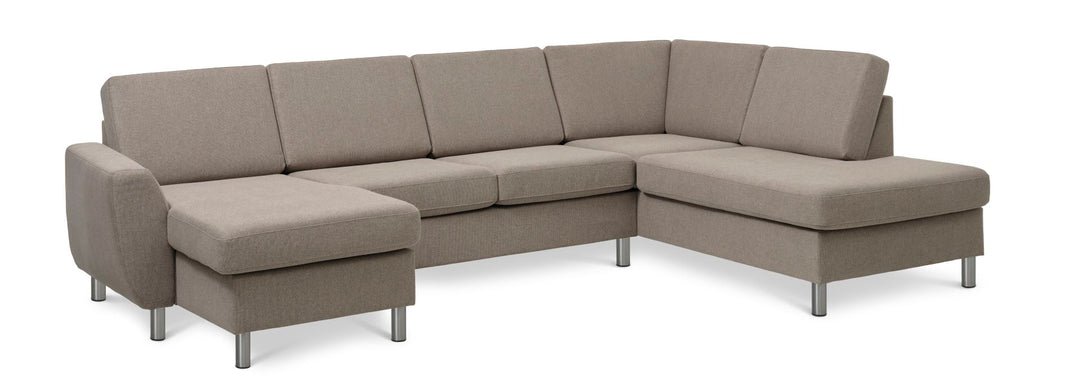 Wendy set 5 U OE right sofa m. chaiselong antelope beige polyester stof og børstet aluminium
