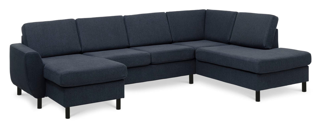 Wendy set 5 U OE right sofa m. chaiselong blå polyester stof og sort træ