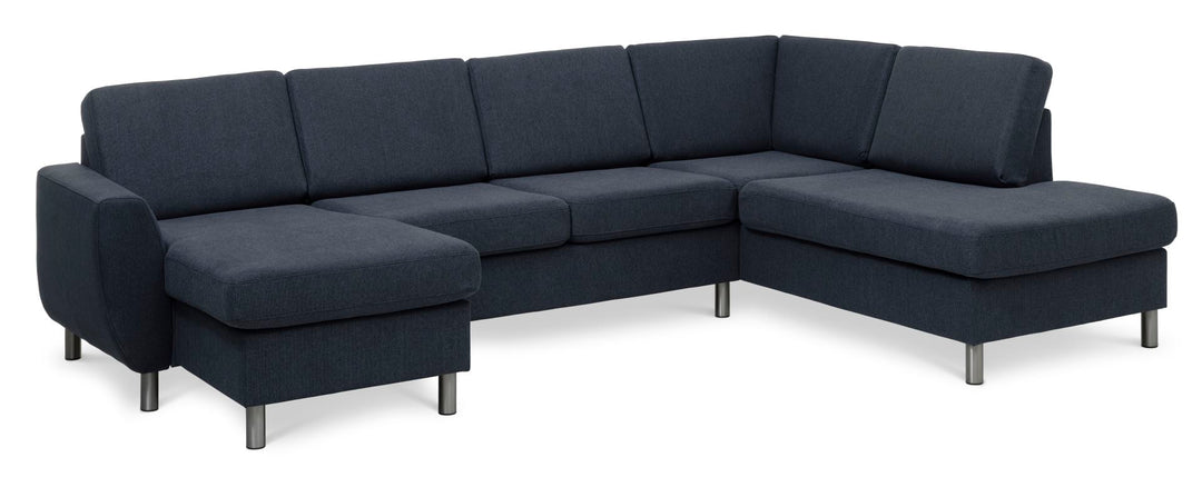 Wendy set 5 U OE right sofa m. chaiselong blå polyester stof og børstet aluminium