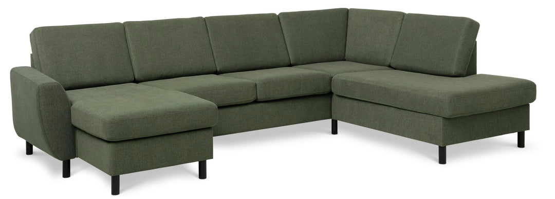 Produktbillede af Wendy set 5 U OE right sofa m. chaiselong vinter mosgrønt polyester stof og sort træ i premium kvalitet