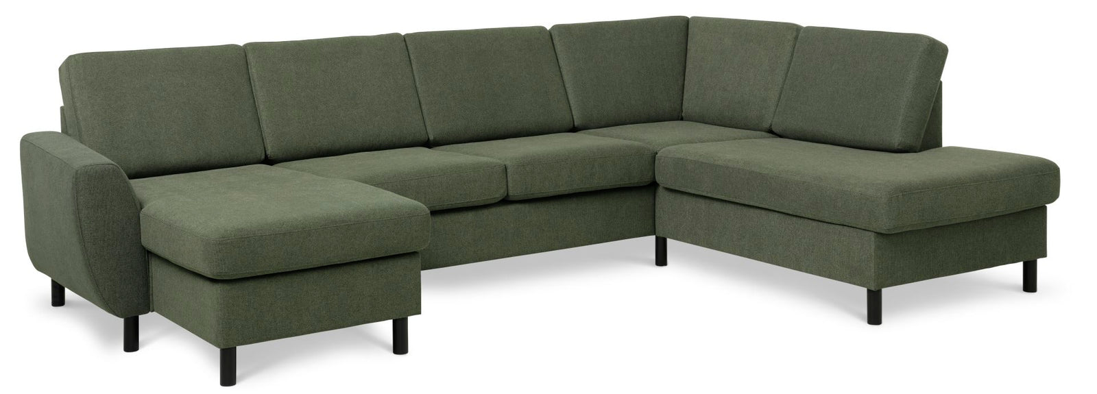 Produktbillede af Wendy set 5 U OE right sofa m. chaiselong vinter mosgrønt polyester stof og sort træ i premium kvalitet