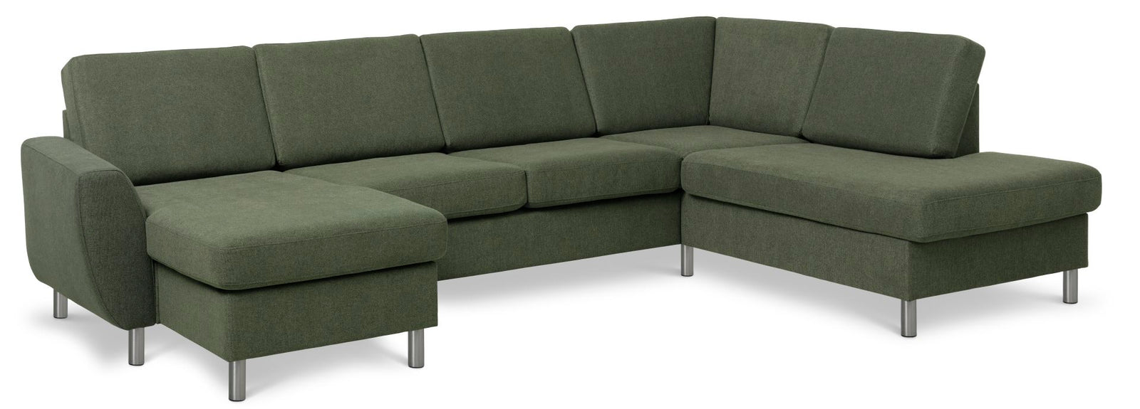 Produktbillede af Wendy set 5 U OE right sofa m. chaiselong vinter mosgrønt polyester stof og børstet aluminium i premium kvalitet