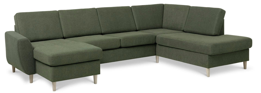 Produktbillede af Wendy set 5 U OE right sofa m. chaiselong vinter mosgrønt polyester stof og natur træ i premium kvalitet