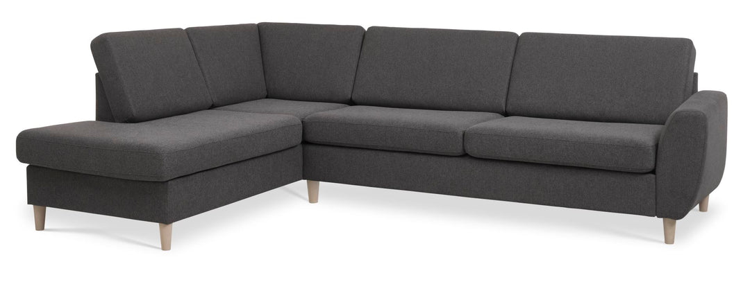 Produktbillede af Wendy set 2 OE left sofa m. chaiselong antracitgrå polyester stof og natur træ i premium kvalitet