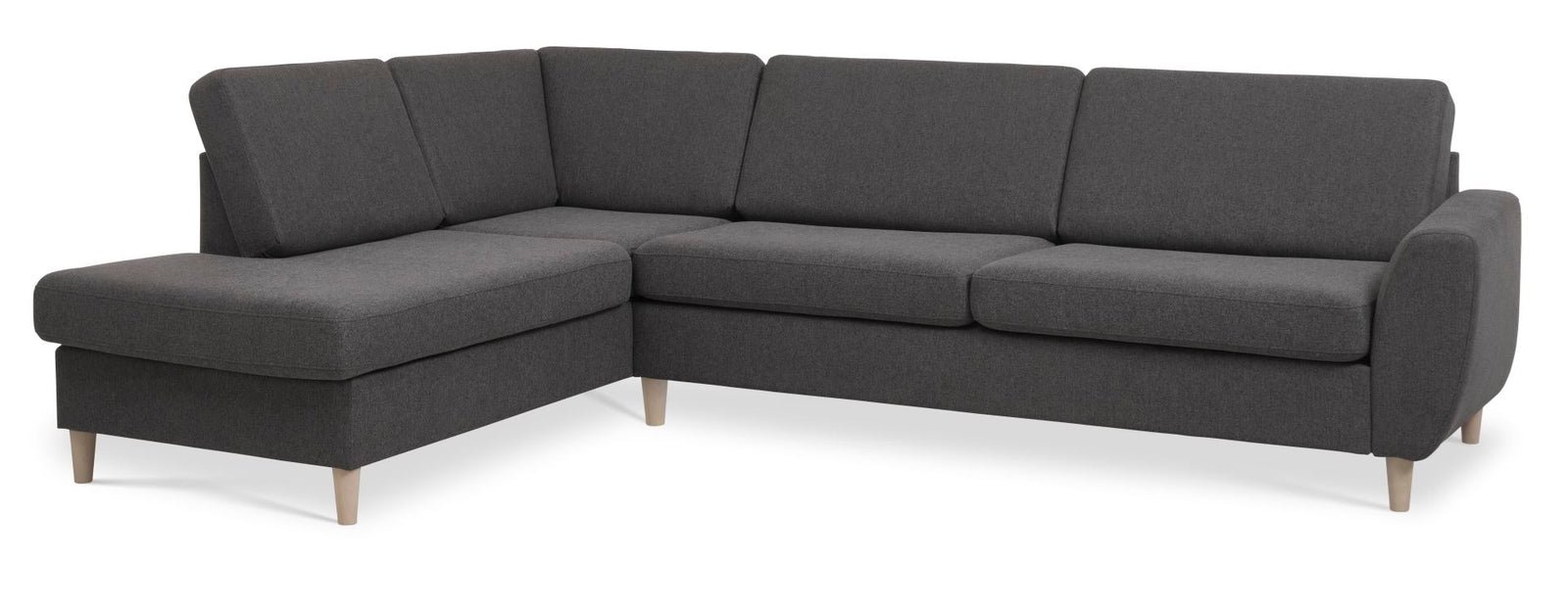 Produktbillede af Wendy set 2 OE left sofa m. chaiselong antracitgrå polyester stof og natur træ i premium kvalitet