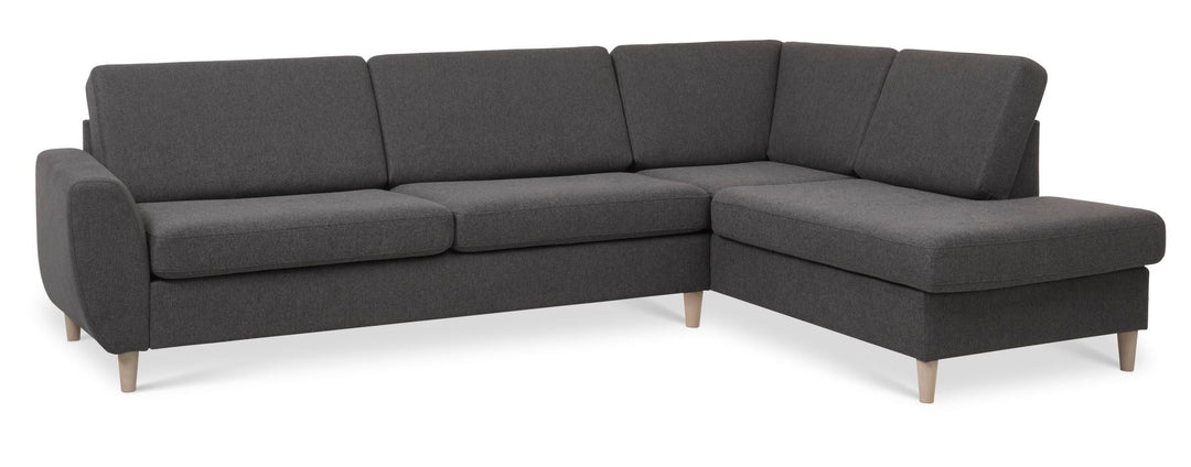 Produktbillede af Wendy set 3 OE right sofa m. chaiselong antracitgrå polyester stof og natur træ i premium kvalitet
