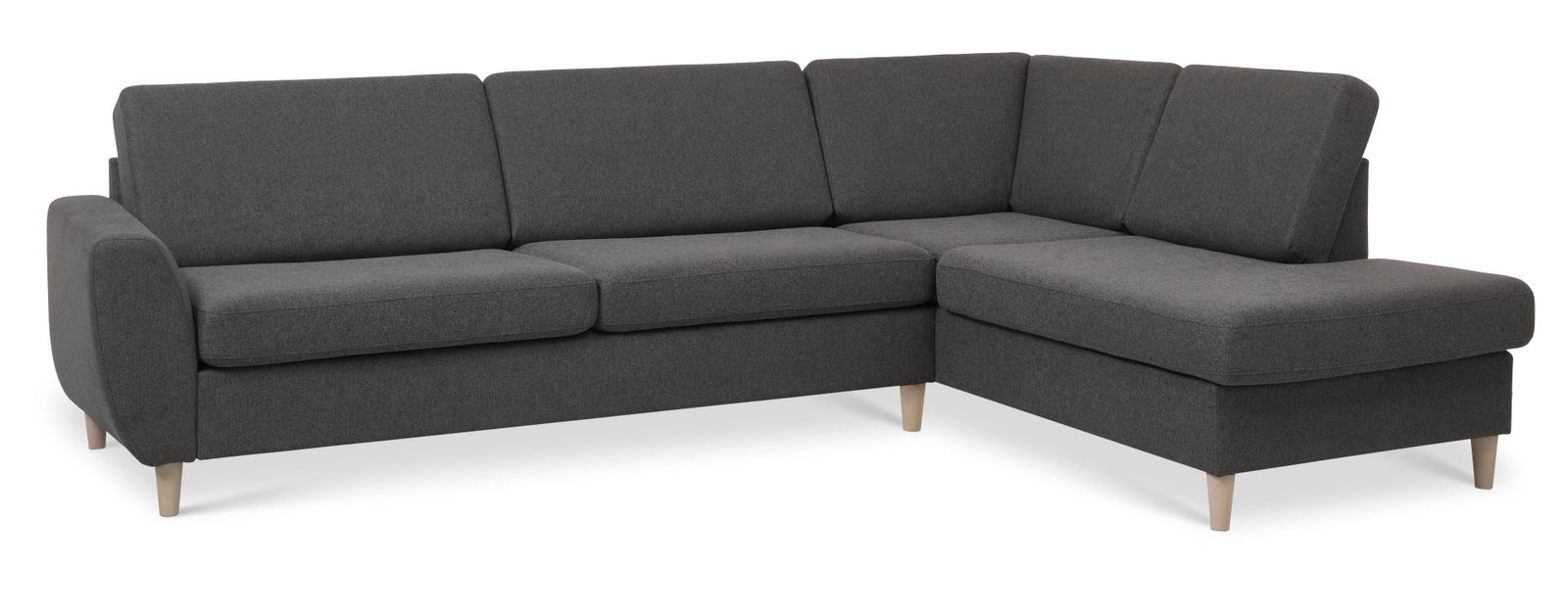 Produktbillede af Wendy set 3 OE right sofa m. chaiselong antracitgrå polyester stof og natur træ i premium kvalitet