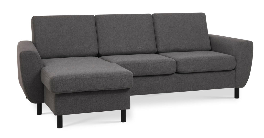 Wendy set 1 3D sofa m. chaiselong antracitgrå polyester stof og sort træ