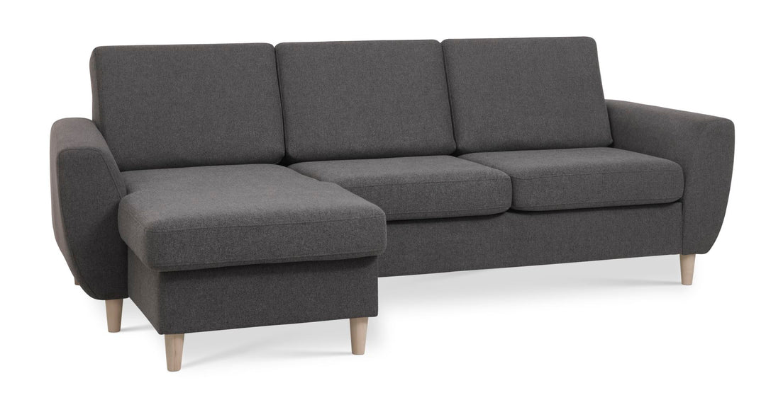 Wendy set 1 3D sofa m. chaiselong antracitgrå polyester stof og natur træ
