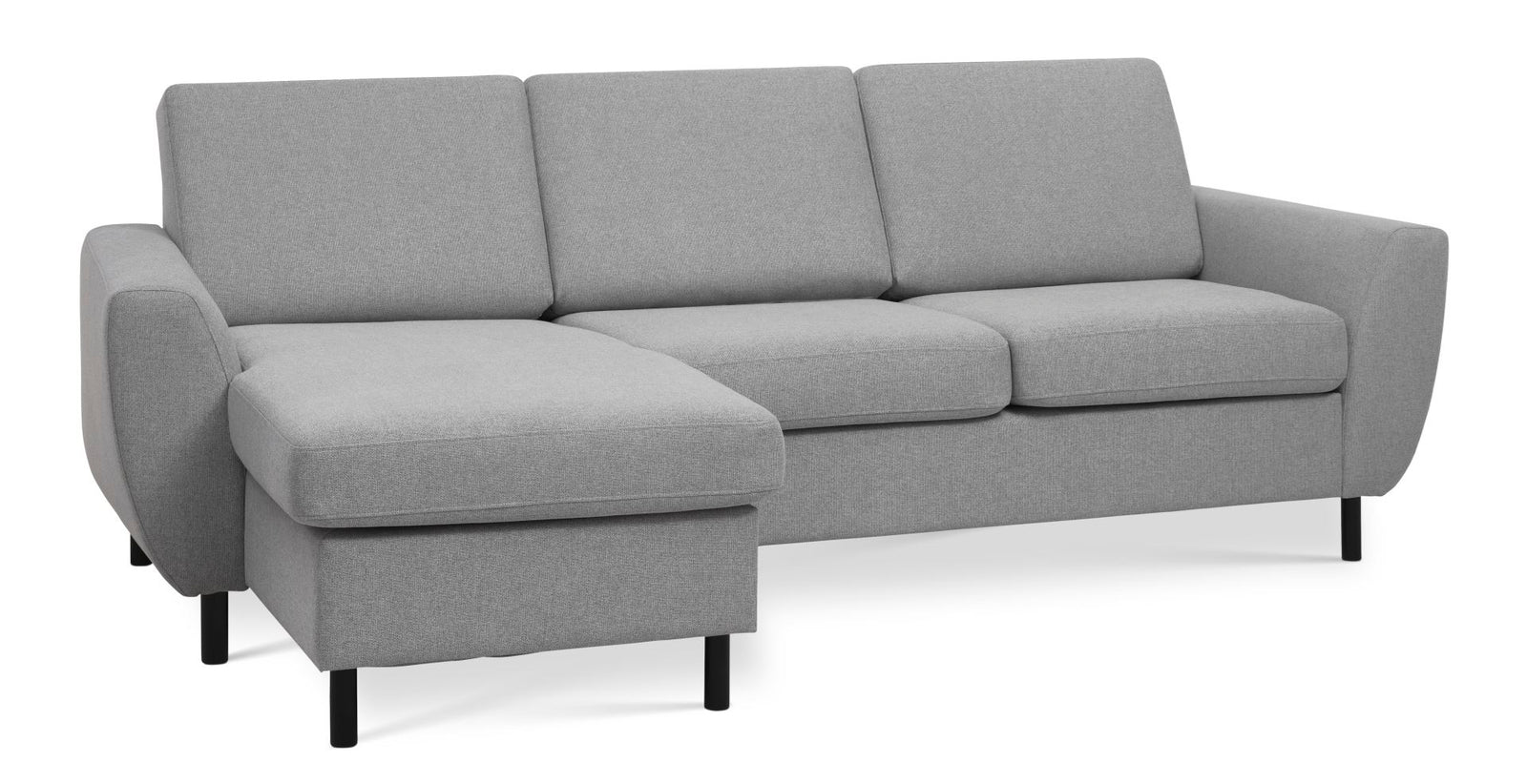 Produktbillede af Wendy set 1 3D sofa m. chaiselong grå polyester stof og sort træ i premium kvalitet
