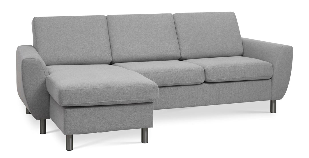 Wendy set 1 3D sofa m. chaiselong grå polyester stof og børstet aluminium