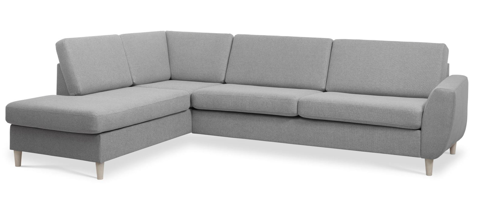 Produktbillede af Wendy set 2 OE left sofa m. chaiselong grå polyester stof og natur træ i premium kvalitet