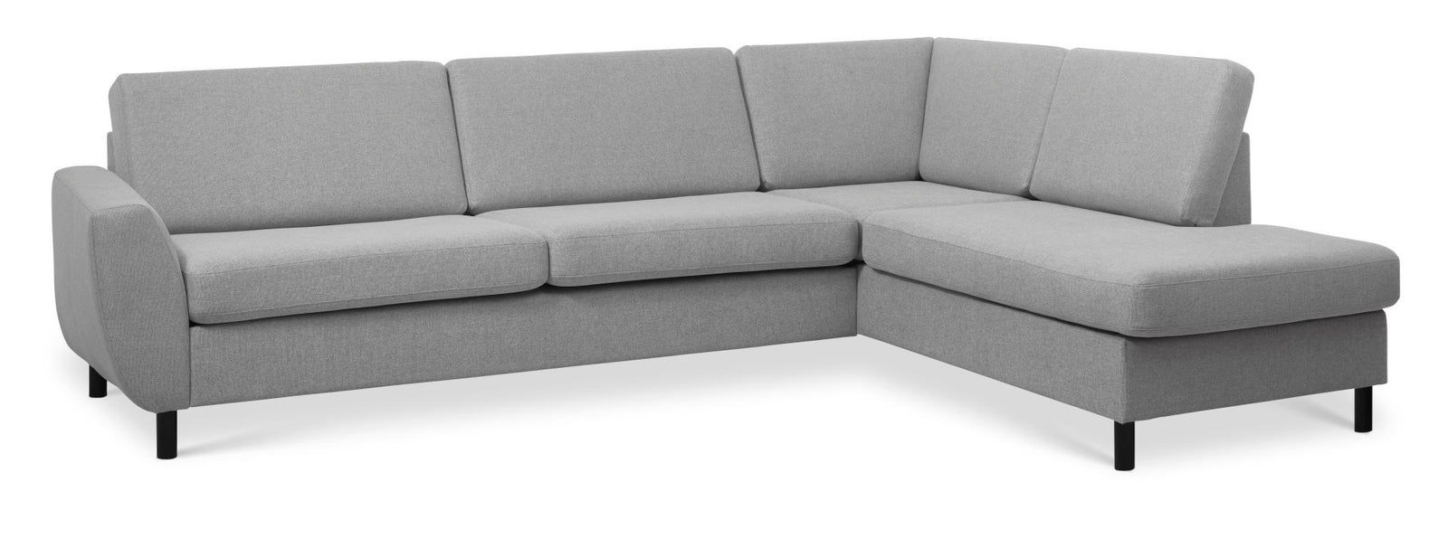 Produktbillede af Wendy set 3 OE right sofa m. chaiselong grå polyester stof og sort træ i premium kvalitet