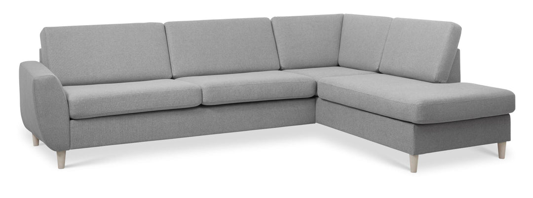 Produktbillede af Wendy set 3 OE right sofa m. chaiselong grå polyester stof og natur træ i premium kvalitet