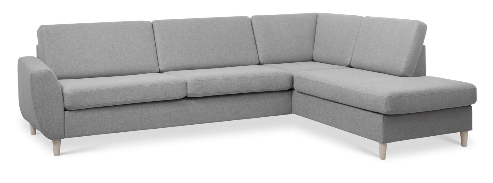 Produktbillede af Wendy set 3 OE right sofa m. chaiselong grå polyester stof og natur træ i premium kvalitet