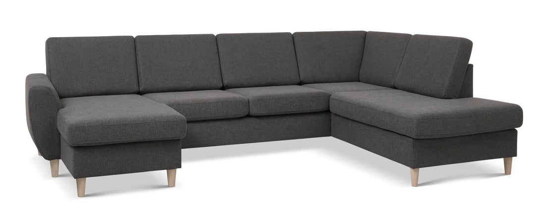 Wendy set 5 U OE right sofa m. chaiselong antracitgrå polyester stof og natur træ
