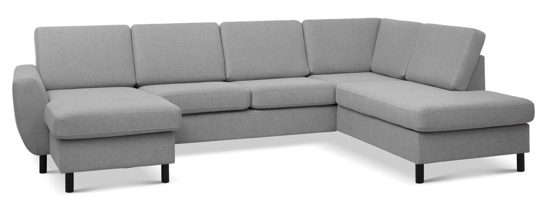 Wendy set 5 U OE right sofa m. chaiselong grå polyester stof og sort træ