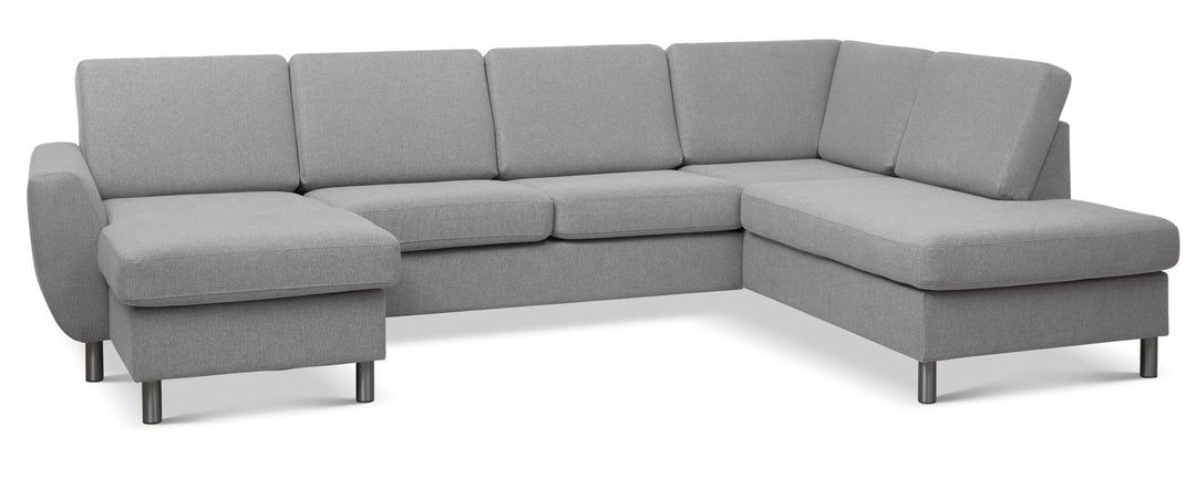 Wendy set 5 U OE right sofa m. chaiselong grå polyester stof og børstet aluminium