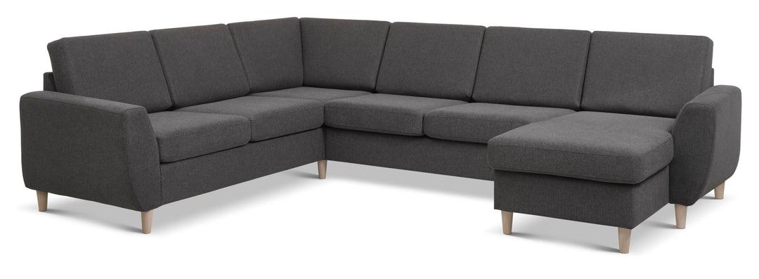 Produktbillede af Wendy set 6 U 2C3D sofa m. chaiselong antracitgrå polyester stof og natur træ i premium kvalitet