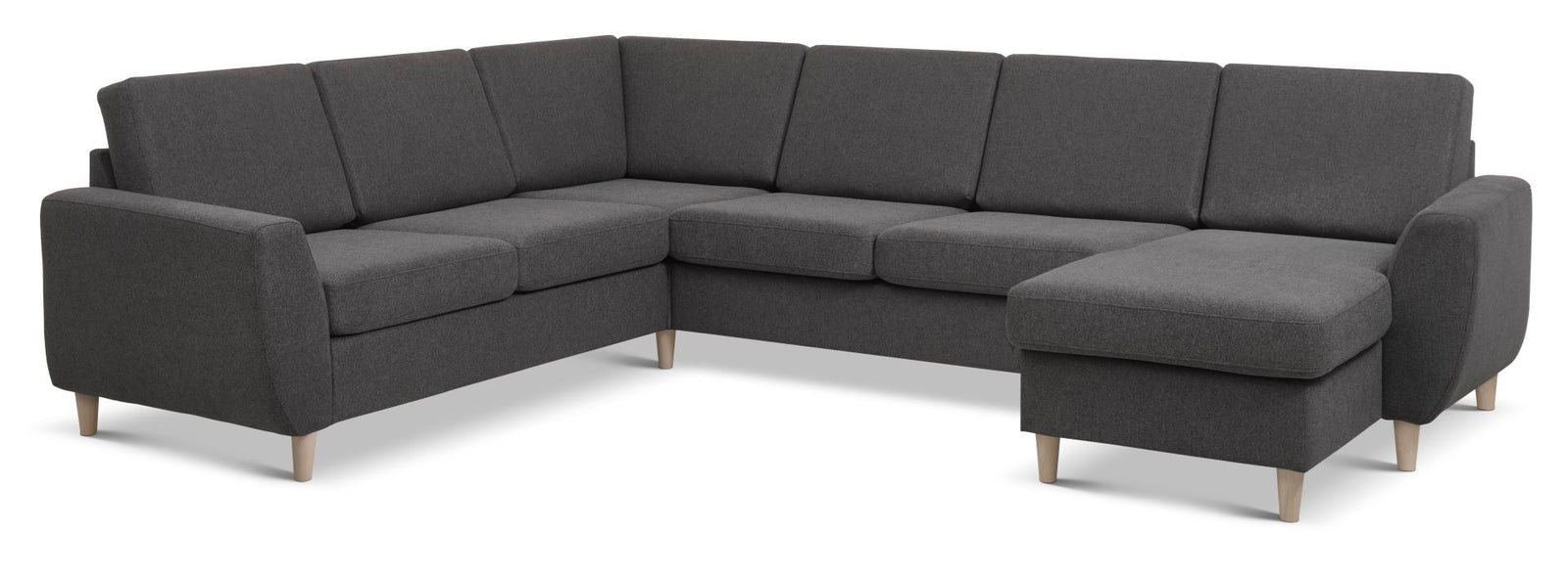 Produktbillede af Wendy set 6 U 2C3D sofa m. chaiselong antracitgrå polyester stof og natur træ i premium kvalitet