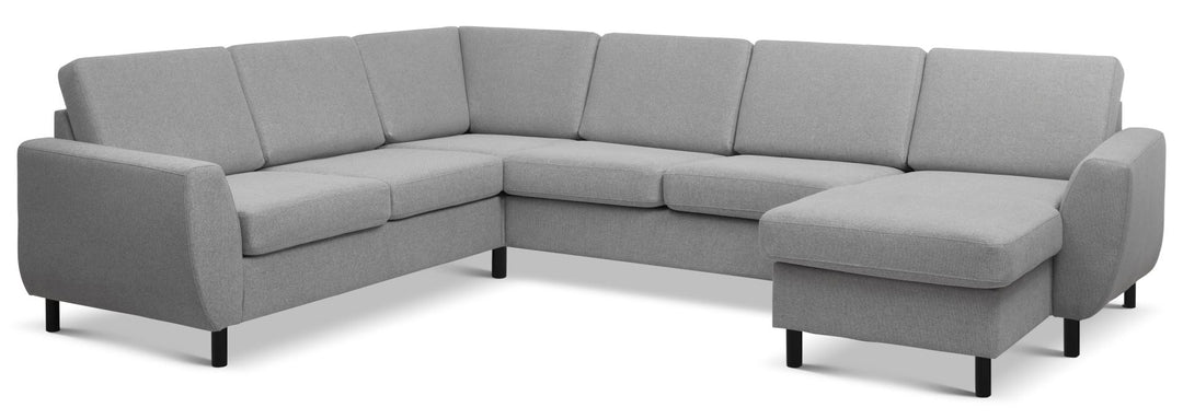 Wendy set 6 U 2C3D sofa m. chaiselong grå polyester stof og sort træ