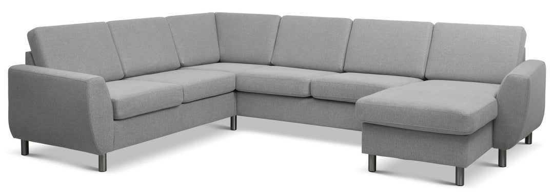Wendy set 6 U 2C3D sofa m. chaiselong grå polyester stof og børstet aluminium
