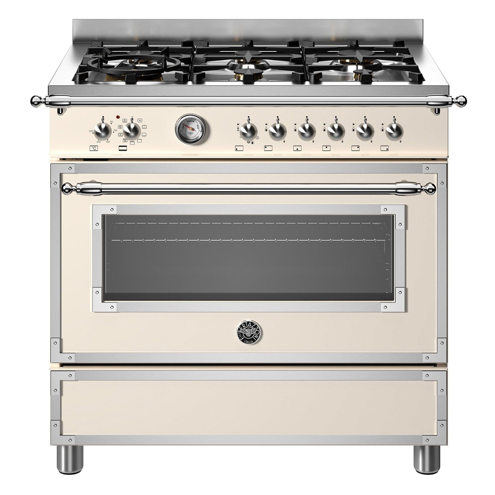 Bertazzoni Bertazzoni HER96L1EAVT Heritage gaskomfur med ovn, 90 cm, cremehvid – produktvisning (Gasblus)