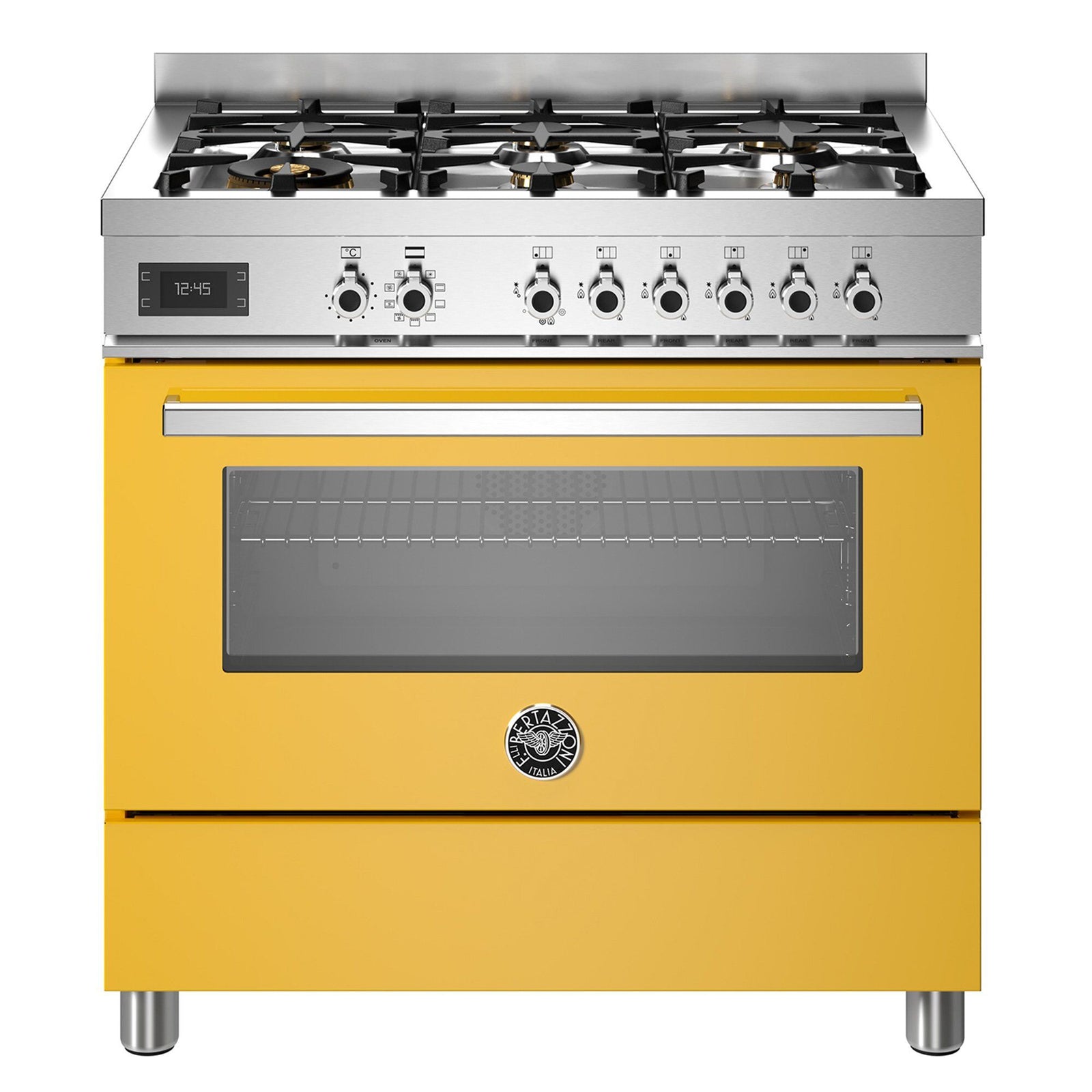 Bertazzoni Bertazzoni PRO96L1EGIT Professional gaskomfur med ovn, 90 cm, gul ❤ produktbillede (Gasblus)