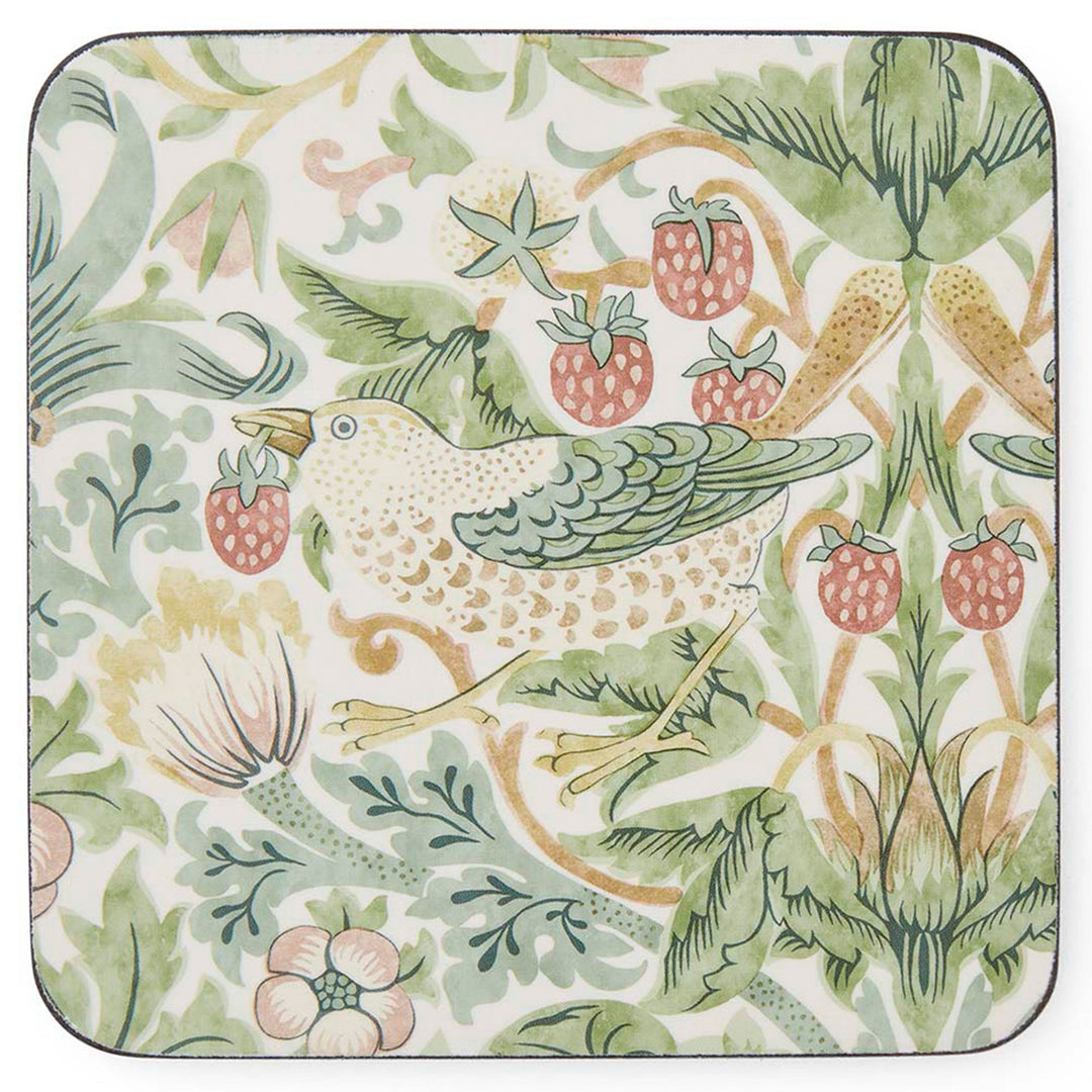 Spode Spode Morris & Co Strawberry Thief glasunderlag 6-pak, grøn – billede i brug (Glasunderlag)