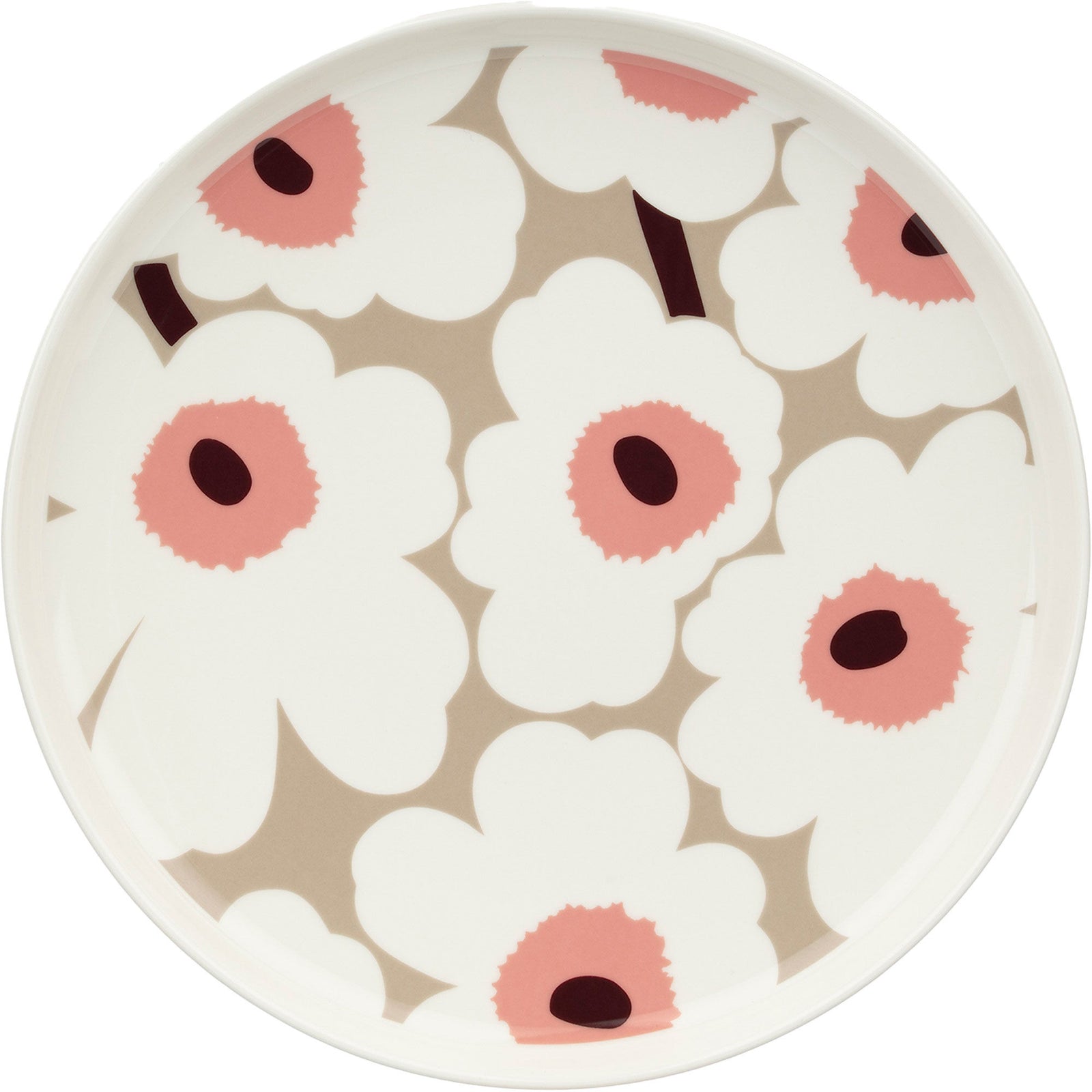 Marimekko Marimekko Unikko tallerken 25 cm, hvid/beige/rosa – produktbillede (Tallerken)