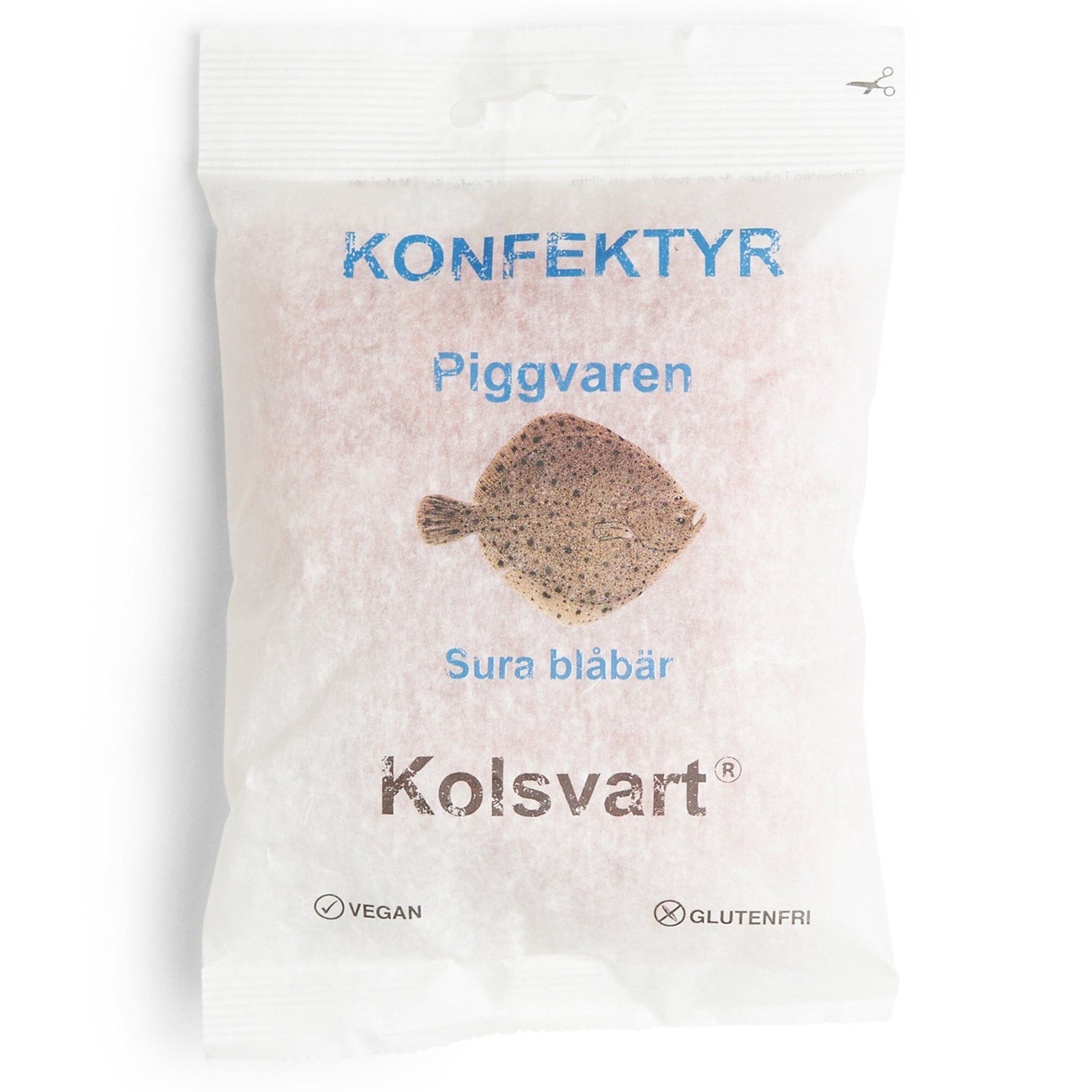 Kolsvart Kolsvart Pighvaren, 120 g ❤ vinkelbillede (Slik)