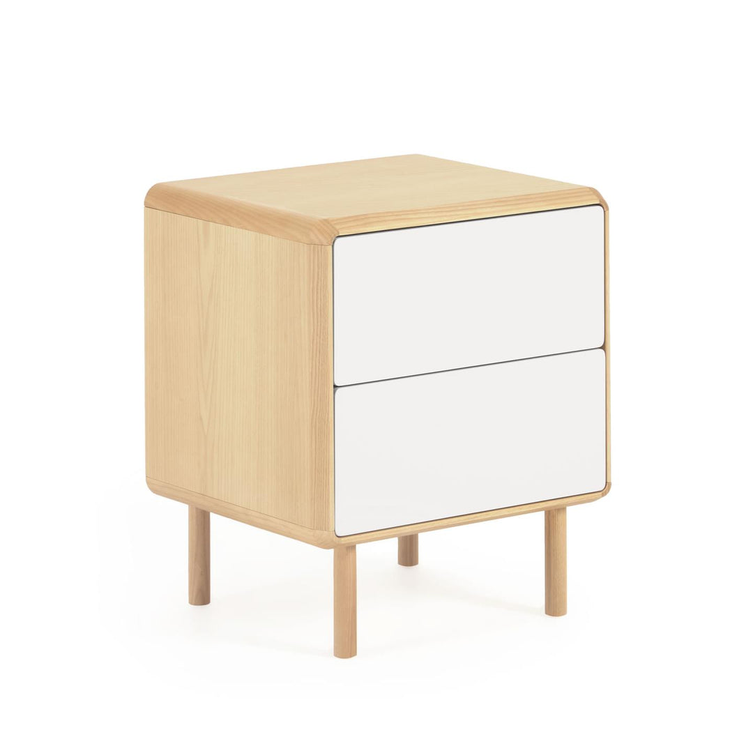 Produktbillede af KAVE HOME Anielle sengebord m. 2 skuffer grå/natur askefinér/asketræ 50x45 i premium kvalitet