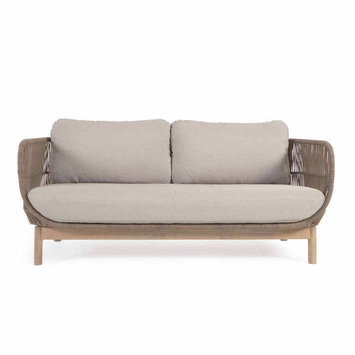 KAVE HOME Catalina 3 pers. havesofa m. armlæn og hynder beige reb og natur akacietræ