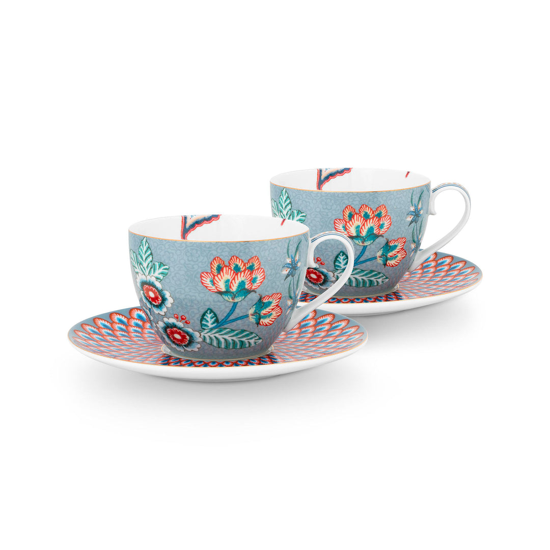 Pip studio PIP Studio Flower Festival cappucinokop 2-pak, blå ❤ vinkelbillede (Cappuccino kopper)