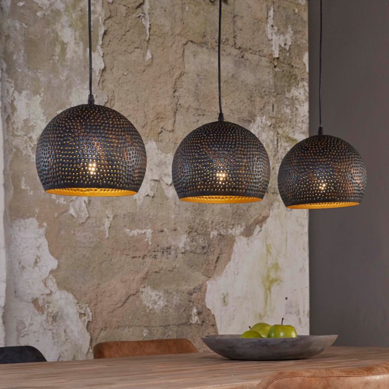FURBO loftslampe m. 3 runde lampeskærme sort/brun metal 110x25