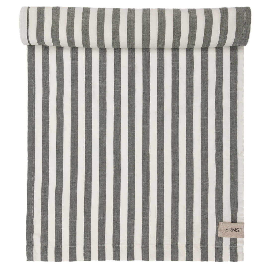 Ernst Ernst Løber bred stribe 45x150 cm, grøn/hvid ❤ frontbillede (Løber)