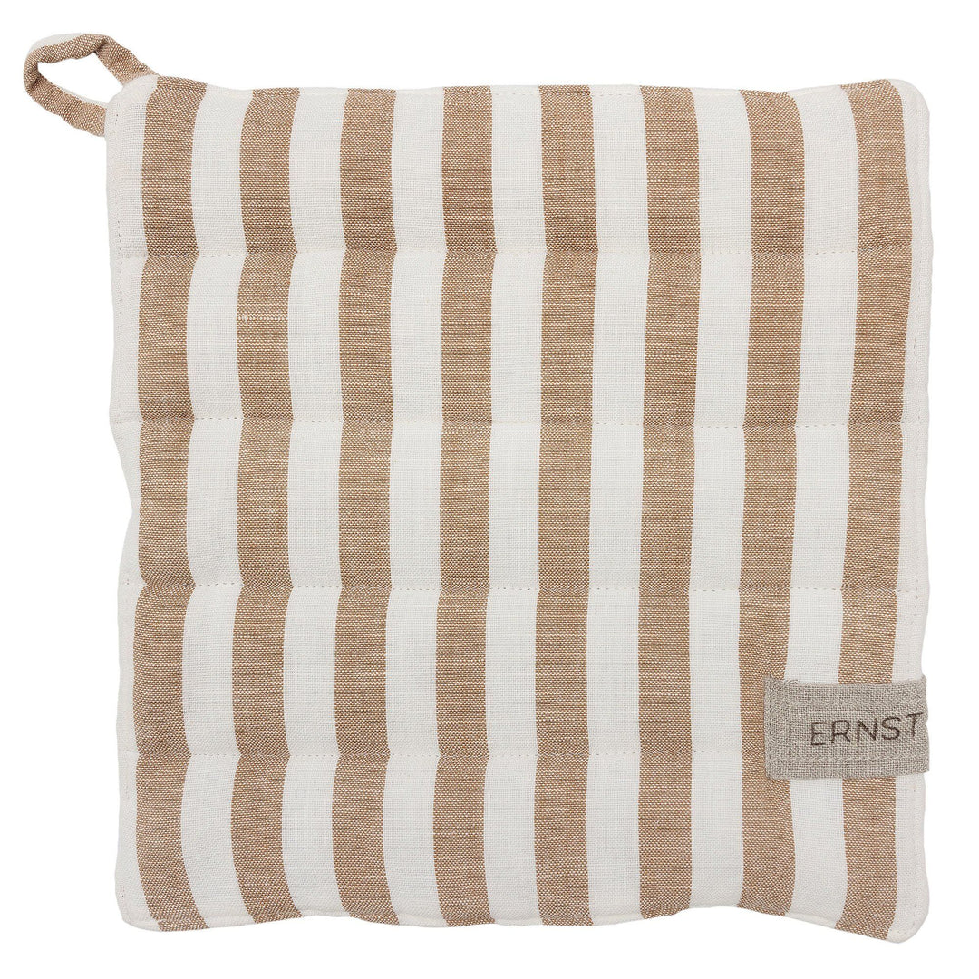 Ernst Ernst Grydelap bred stribe, karamel/hvid ❤ vinkelbillede (Grydelap)