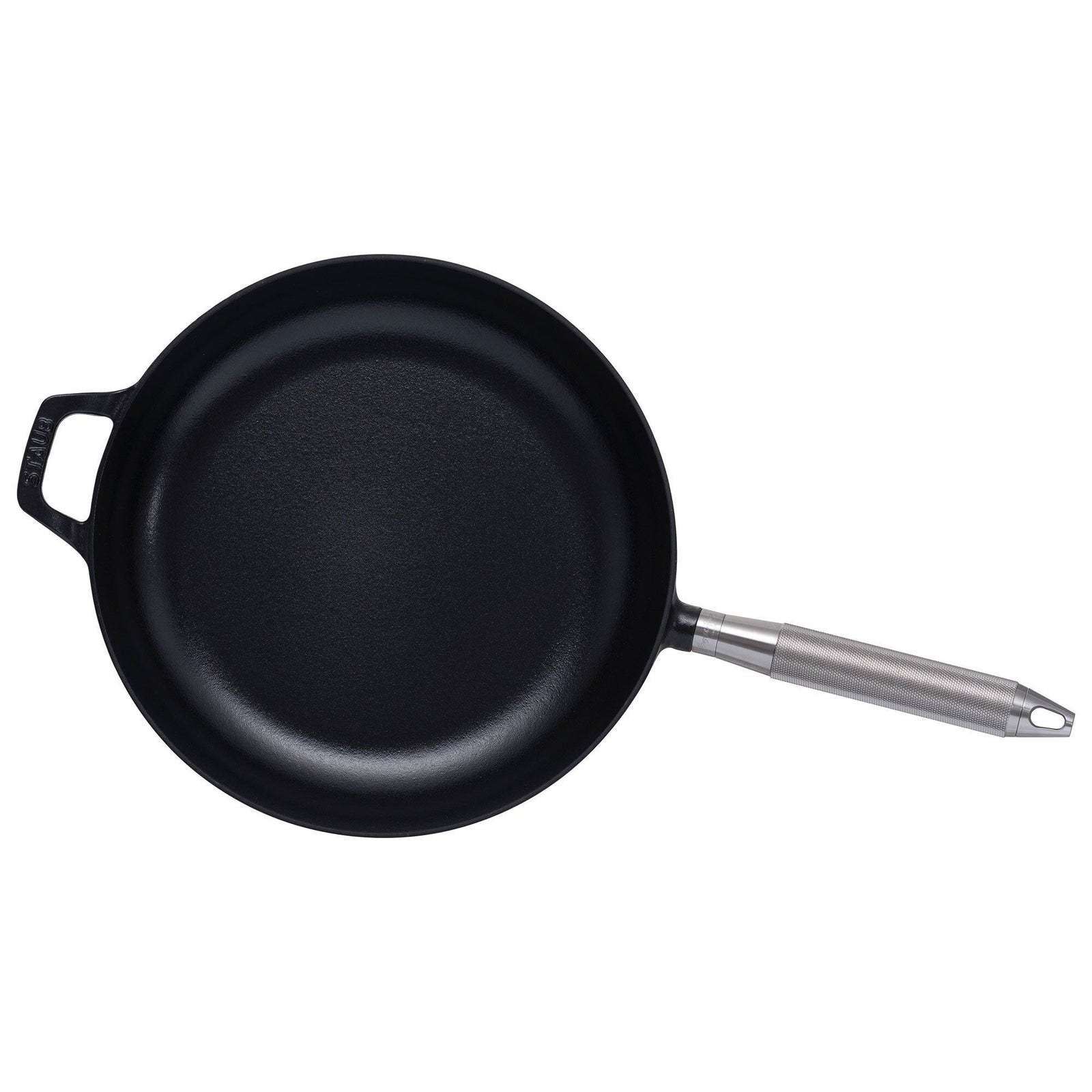 Staub Staub Buster+Punch stegepande rund 28 cm, stålhåndtag – billede i brug (Stegepander)