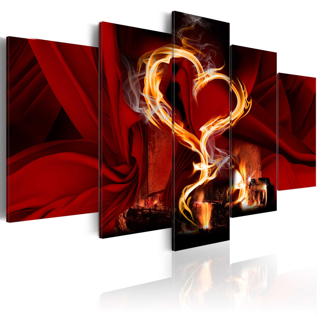 ARTGEIST Flames of love Abstrakt billede med hjerte af ild trykt på lærred Flere størrelser 100x50