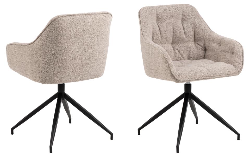 Produktbillede af ACT NORDIC Brooke spisebordsstol m. armlæn drejefunktion syninger beige stof og sort stål i premium kvalitet