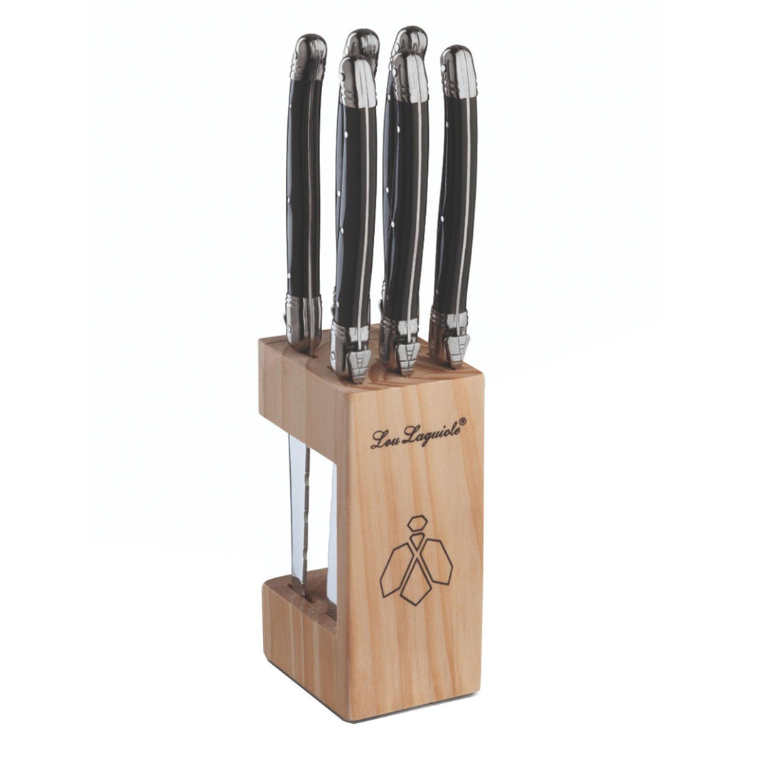 Lou laguiole Lou laguiole Steakknive i træblok, antracit – close-up (Grillknive)