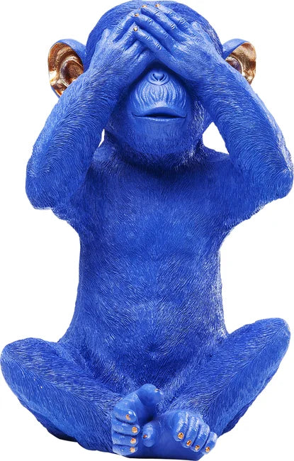 KARE DESIGN Monkey Mizaru sparebøsse blå polyresin H:35