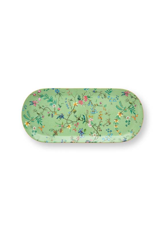 Produktbillede af Cake Tray Rectangular Jolie Flowers Green 33.3x15.5cm på tilbud i høj kvalitet