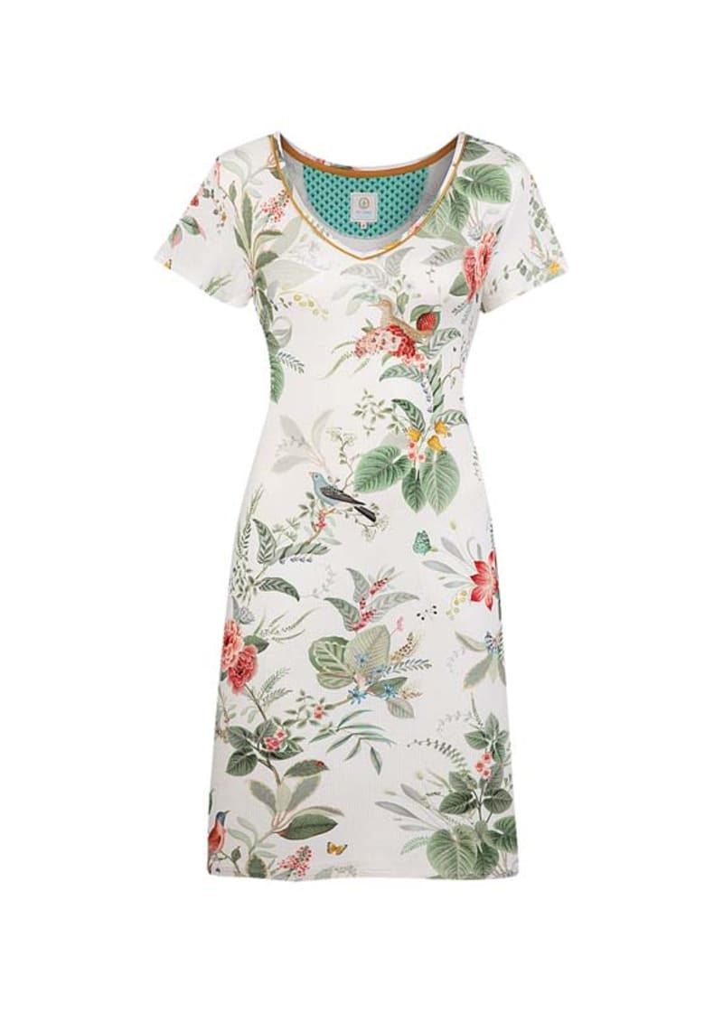 Produktbillede af L Djoy Short Sleeve Nightdress Oriental Dreams White på tilbud i høj kvalitet