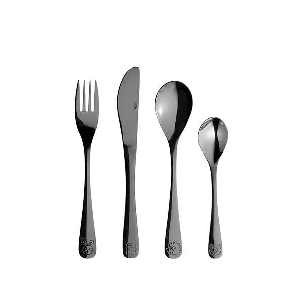 Produktbillede af Aida mini børnebestik 4 dele sæt sort i premium kvalitet